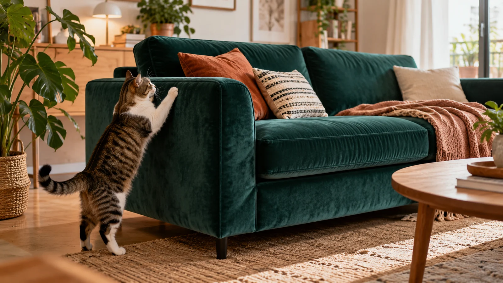 Escena de muebles relacionada con es buena idea un sofá de terciopelo si tienes gatos