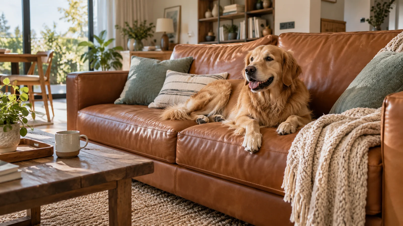Escena de muebles relacionada con conviene un sofá de piel si tienes perro