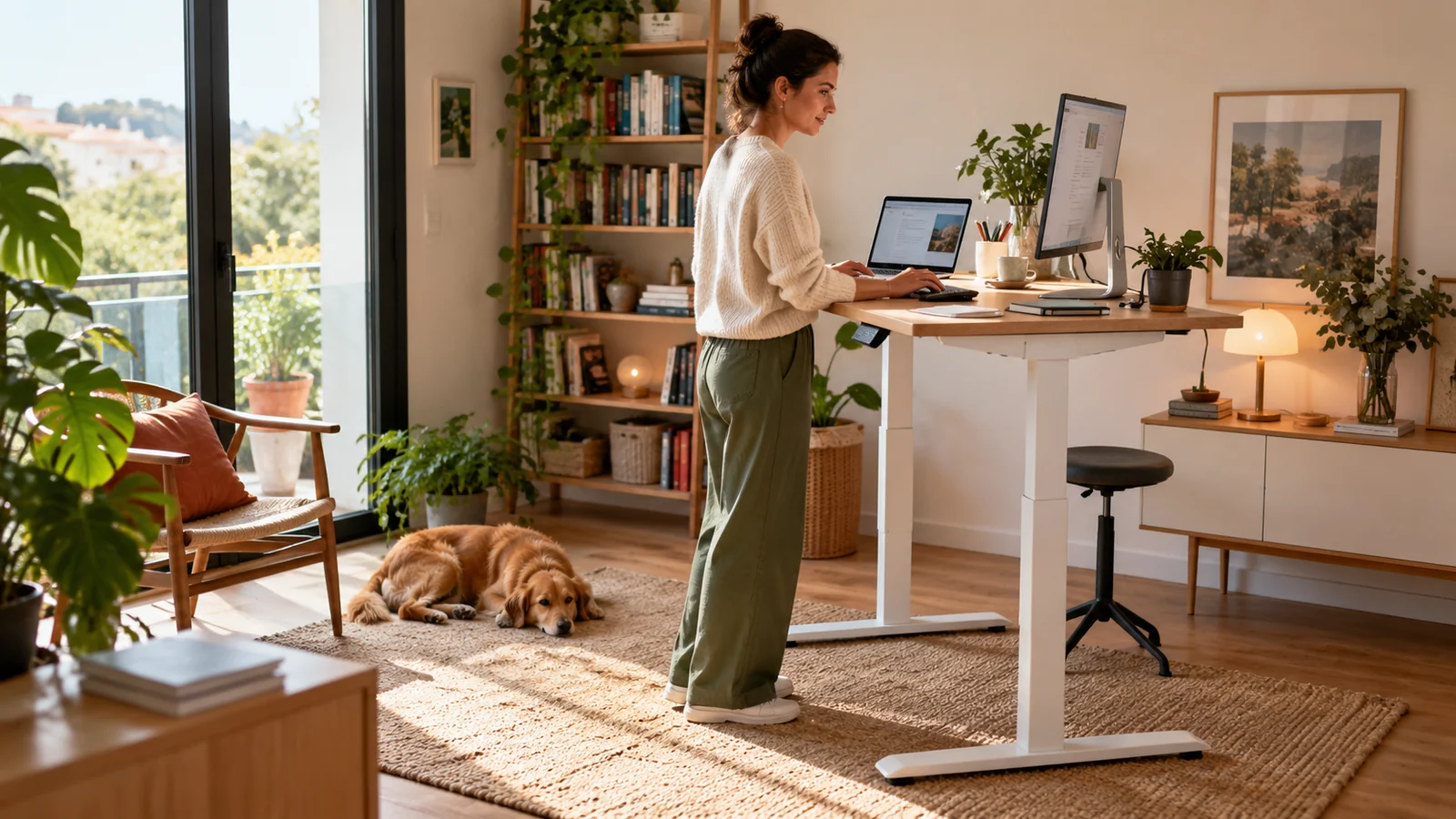 Escena de muebles relacionada con es buena compra un escritorio elevable si trabajas sentado todo el día