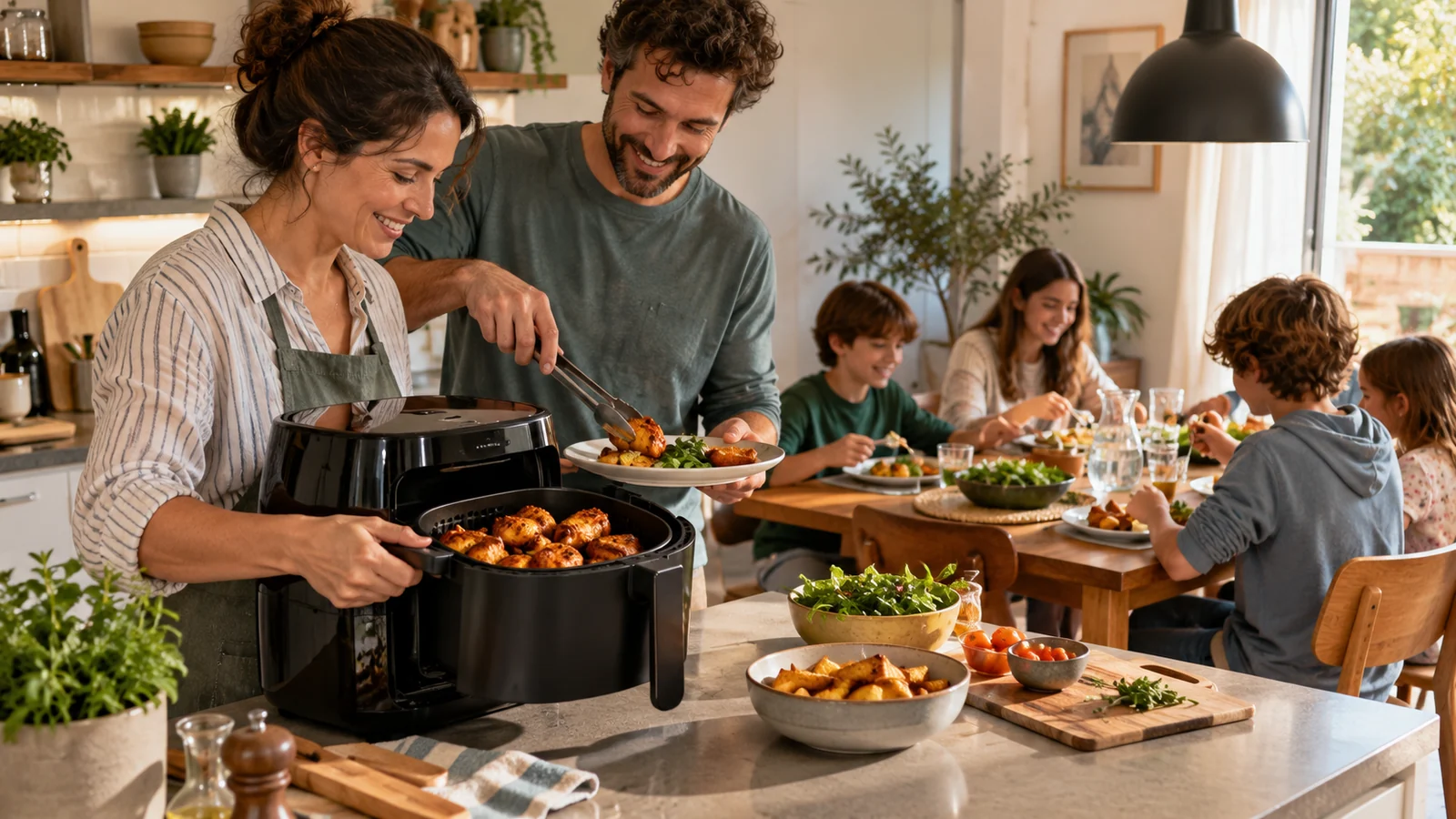 Escena de cocina relacionada con merece la pena una freidora de aire para una familia numerosa