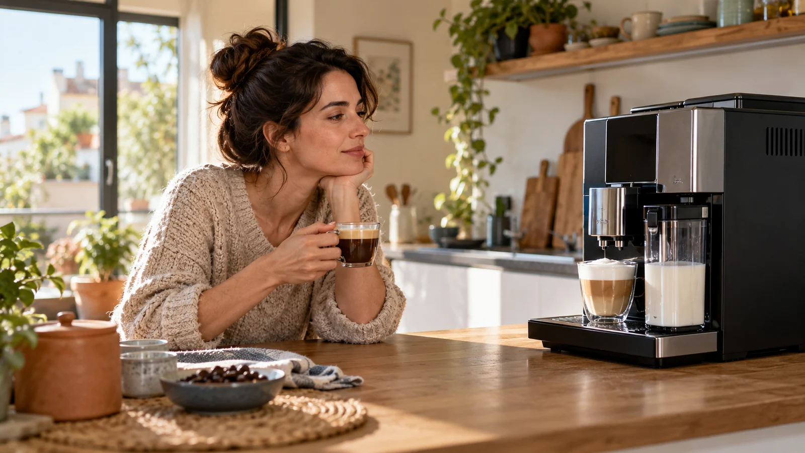 Escena de cocina relacionada con compensa una cafetera superautomática si tomas un café al día